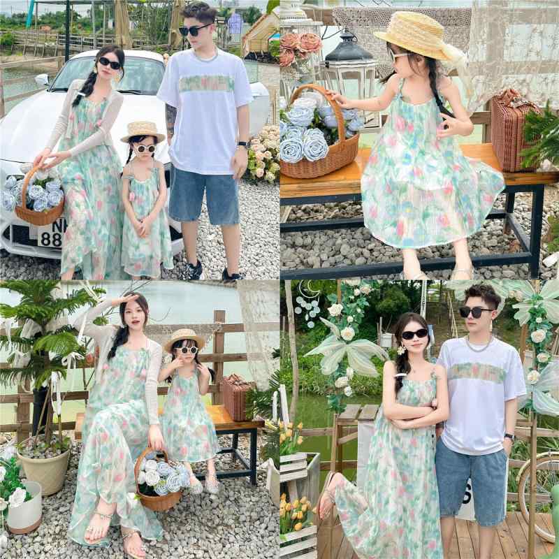 ワンピース レディース おしゃれ キッズ 親子 ペアルック 夏 花柄 吊りワンピース プリンセス リゾート..