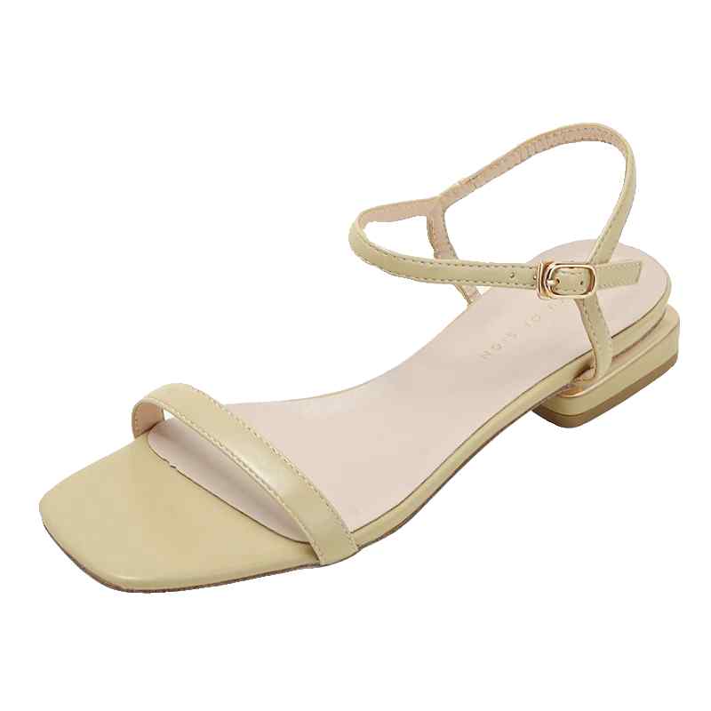サンダル レディース おしゃれ 革 一字ストラップ オープントゥ 太ヒール 夏 ローマ風 フェミニン スカート合わせ ローヒール