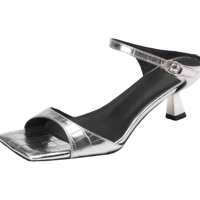 サンダル レディース おしゃれ 革 ヒール スクエアトゥ ストラップ きれいめ 夏 シンプル