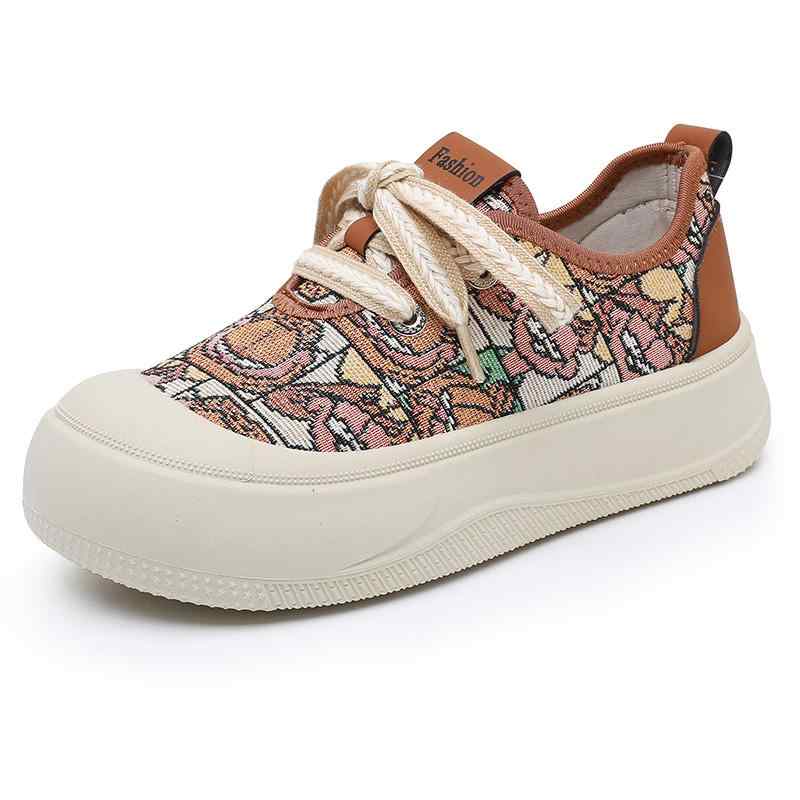 スニーカー レディース おしゃれ 厚底 白系 カジュアル ソール 紐 カートゥーン柄 春