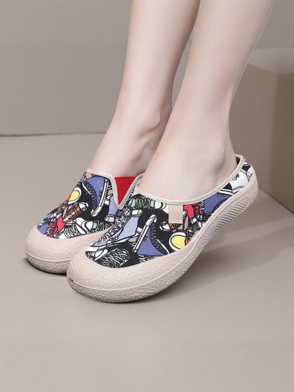 サンダル レディース おしゃれ 刺繍 彩絵 包頭 かかとなし ソフト底 中国風 滑り止め 落書き風 カジュ..