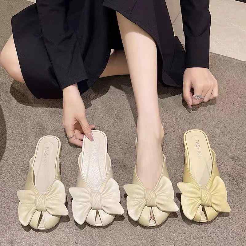 サンダル レディース おしゃれ 夏 リボン オープントゥ かかとなし フラット かわいい 韓国 ガーリー デート リゾート