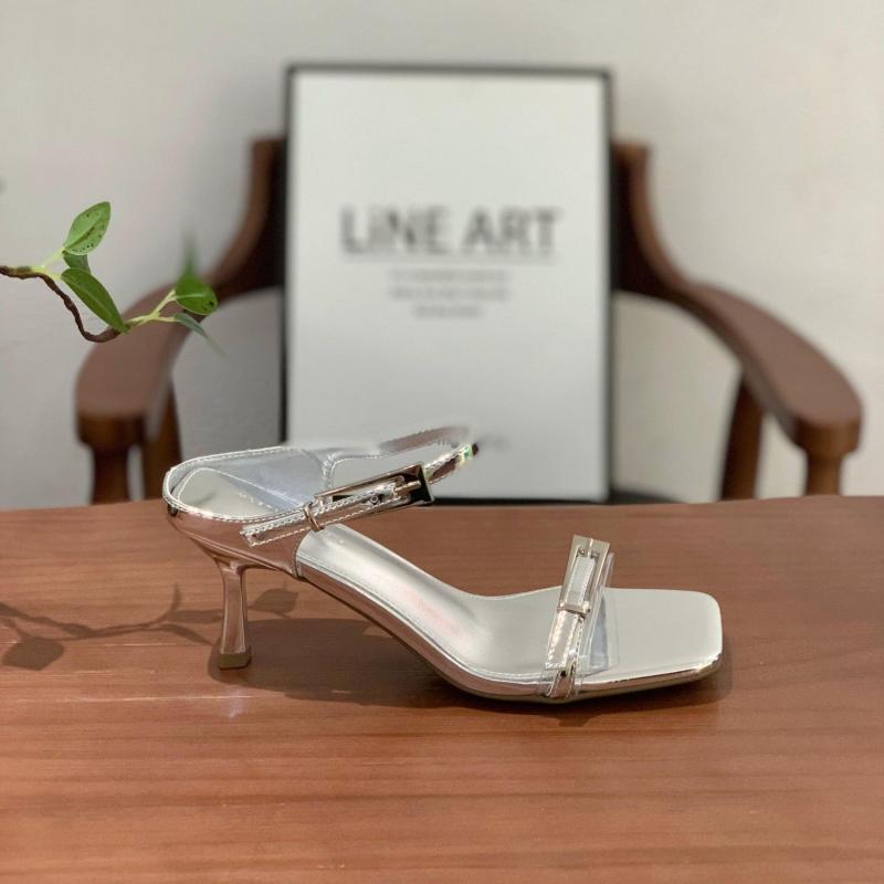 サンダル レディース おしゃれ 方形トゥ オープントゥ ハイヒール 一字ストラップ 夏 きれいめ 韓国 コーデ万能