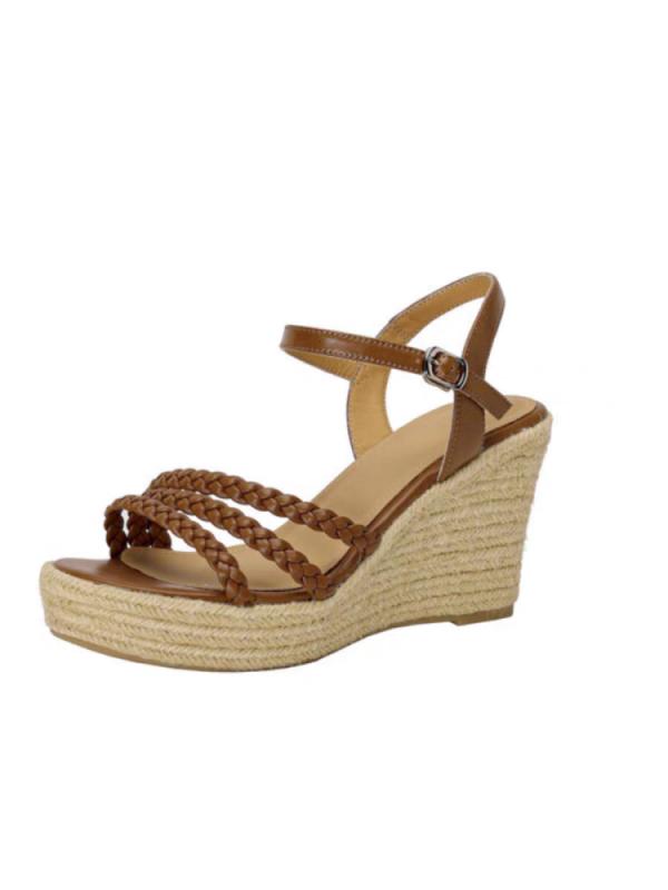 サンダル レディース おしゃれ 夏 フレンチ レトロ 厚底 ウェッジ 編み込み 細ストラップ トゥ エスパ..