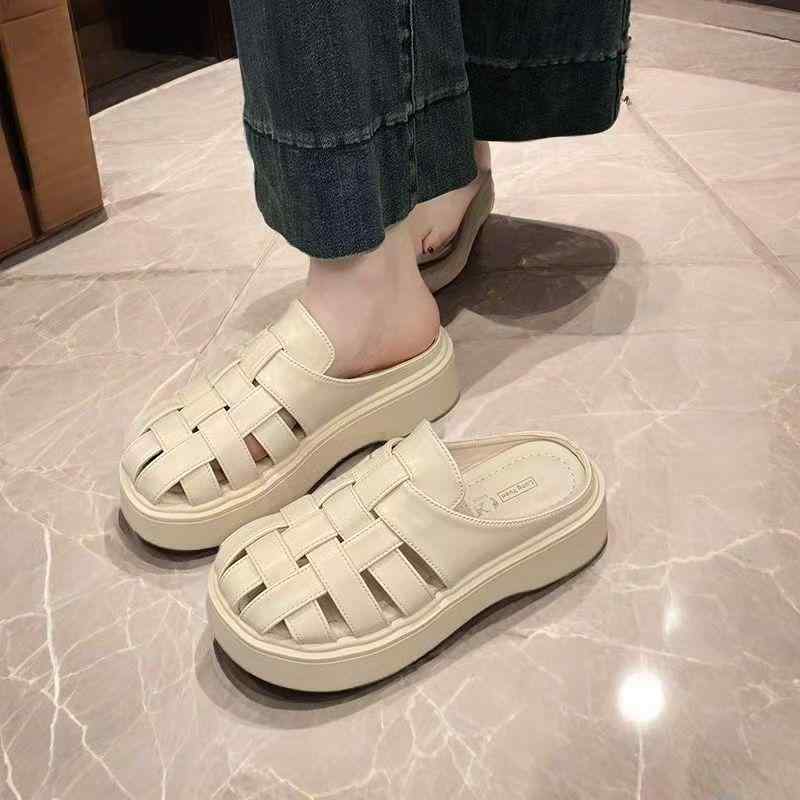 サンダル レディース おしゃれ 厚底 編み込み つま先 ミュール 夏 小柄 メッシュ 涼しい カジュアル