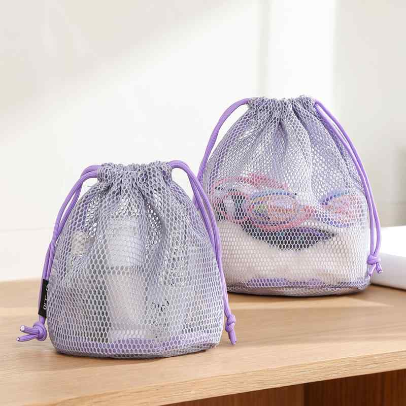 メッシュ バッグ 巾着 水泳 お風呂 ポータブル ポーチ 通気性 水切り 洗える 洗面用具 化粧品 タオル ..
