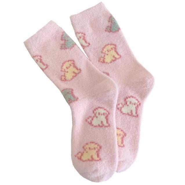靴下 レディース おしゃれ 秋冬 厚手 暖かい かわいい 小犬柄 パステルカラー カートゥーン 柔らかい もこもこ ルームソックス ソックス 睡眠用