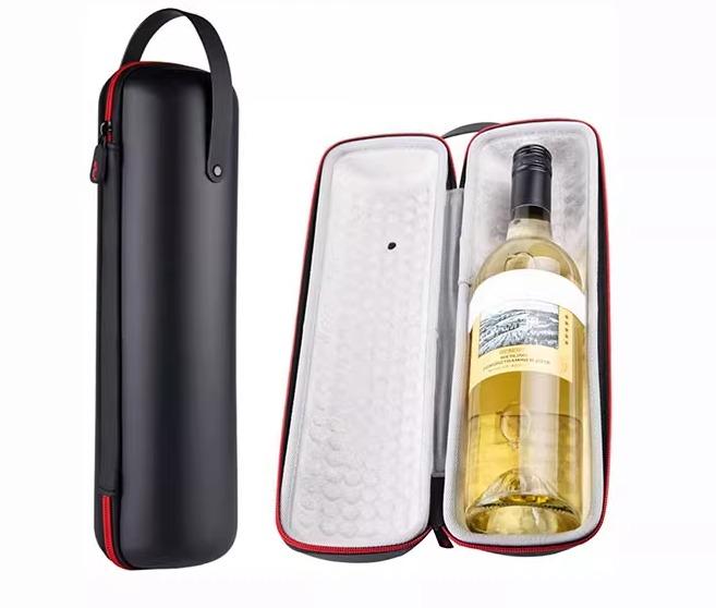 EVA バッグ ワインボトル ポータブル 収納 PU 防塵 耐衝撃 断熱 持ち手 シンプル 無地 おしゃれ 旅行 パーティー 黒 赤(4.0)