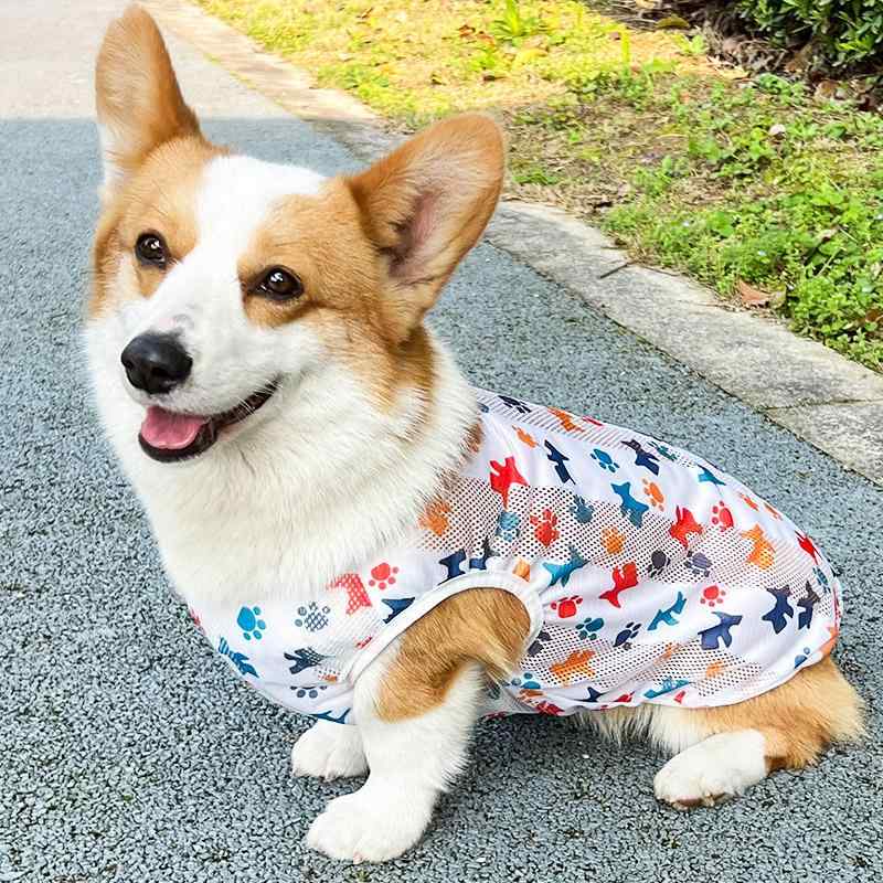 ペット服 犬 夏 薄手 ベスト 通気性 抜け毛防止 メッシュ 小型 中型 柴 コーギー シュナウザー 大きいサイズ シンプル かわいい ハート イヌ柄