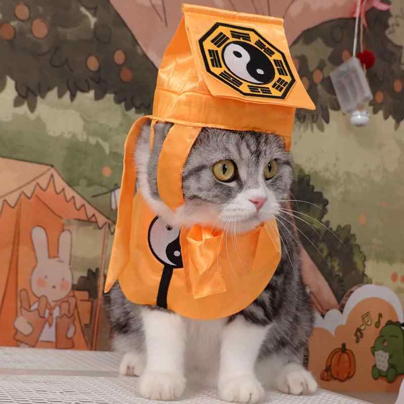 ペット服 猫 犬 中国風 コスチューム ハロウィン 仮装 帽子 マント スカーフ 小型 トイプードル ポメラ..