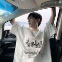 カップル ペアルック tシャツ メンズ レディース 夏 アメリカン レトロ ラウンドネック 半袖 白 黒 グレー カジュアル 普段使い 綿 プリント ゆったり 大きいサイズ おしゃれ おでかけ