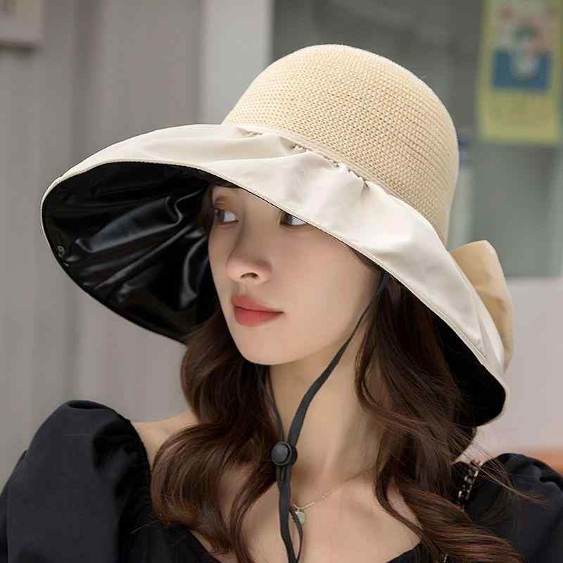 帽子 レディース おしゃれ カジュアル 夏 韓国 リボン 大きめつば 通気性 紫外線対策 日焼け防止