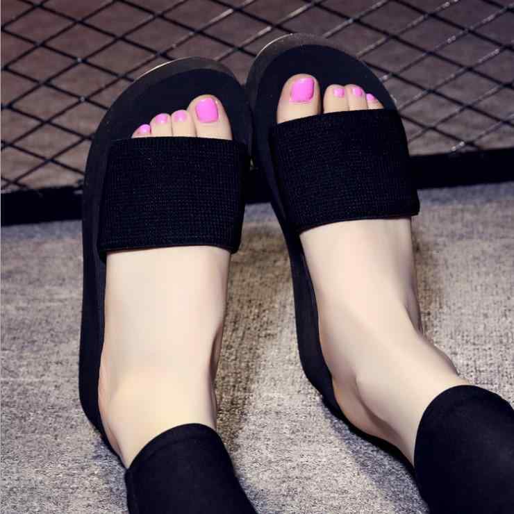 サンダル レディース おしゃれ カジュアル 夏 厚底 黒 シンプル 軽量 滑り止め 一字 EVA ハイヒール 厚底