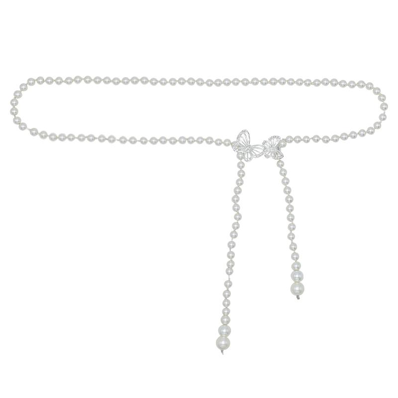 ベルト レディース おしゃれ カジュアル パール ウエストチェーン 装飾 細め アクセサリー ドレス ジャケット 韓国 夏