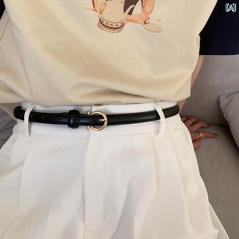 ベルト レディース おしゃれ カジュアル 韓国 細め シンプル 装飾 ブラック 夏 学生 ヴィンテージ風 合わせやすい