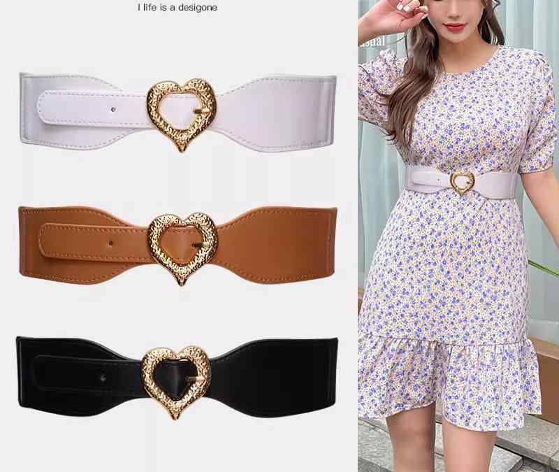 ベルト レディース おしゃれ カジュアル ハート バックル 装飾 幅広 ウエストマーク 夏 フリーサイズ ..