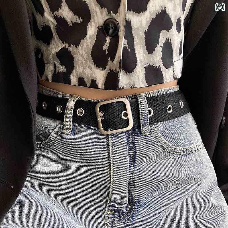 ベルト レディース おしゃれ カジュアル 夏 韓国 メッシュ ブラック シンプル 穴あき デニム 学生 キャンバス そのまま メンズ