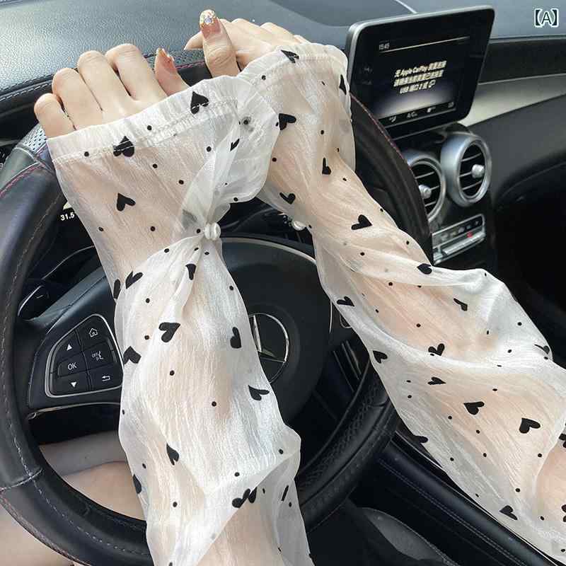 アームカバー レディース おしゃれ カジュアル 夏 薄手 レース 日焼け防止 紫外線対策 ハート柄 ロング丈 ゆったり 運転 アウトドア