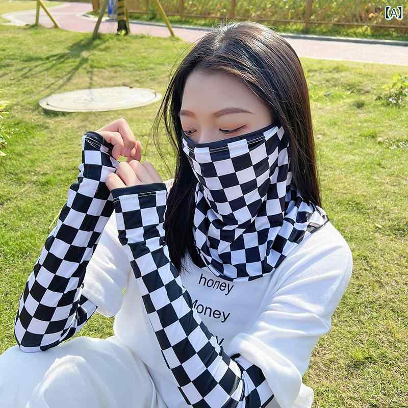 フェイスカバー レディース おしゃれ カジュアル 夏 日焼け防止 チェッカー柄 屋外 スポーツ フルフェイスカバー 涼しい 快適 ゆったり アームカバー
