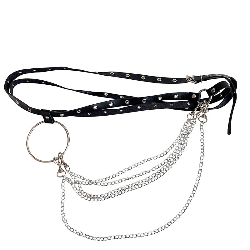 ベルト レディース おしゃれ カジュアル 黒 太幅 チェーン 穴無し シンプル 装飾 ヴィンテージ風 アクセント スーツ