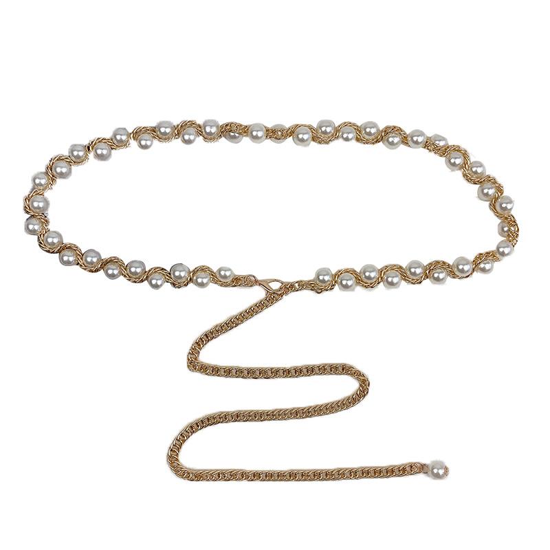 ベルト レディース おしゃれ カジュアル パール ウエストマーク 装飾 夏 フレンチ シンプル レトロ 学生 ワンピース シャツ コーデ