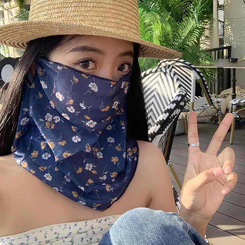 フェイスカバー レディース おしゃれ カジュアル 夏 日焼け防止 耳掛け 小花柄 かわいい 紫外線対策 首..