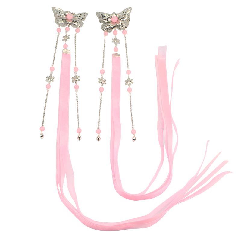 ヘアアクセサリー レディース 中国風 髪飾り 花 長リボン タッセル つまみ細工 シルバー 赤 シフォン ..