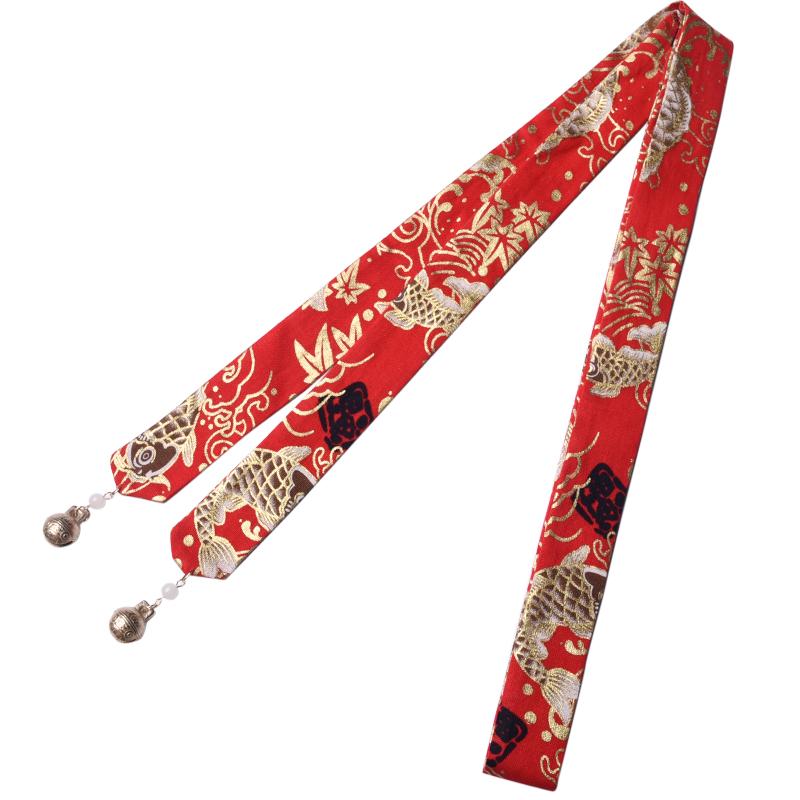 リボン ヘアバンド レディース メンズ 花柄 レトロ タッセル 鈴 紐 帯状 髪飾り 和風 コスプレ