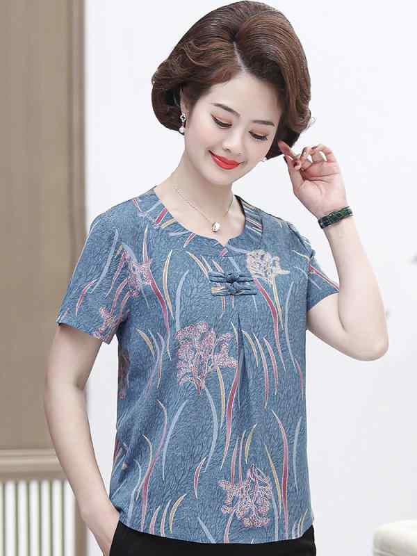 セットアップ レディース おしゃれ 快適 シニア 夏 半袖 花柄 トップス ゆったり 涼しい ミセス 体型カバー 上品 カジュアル 母親 婦人