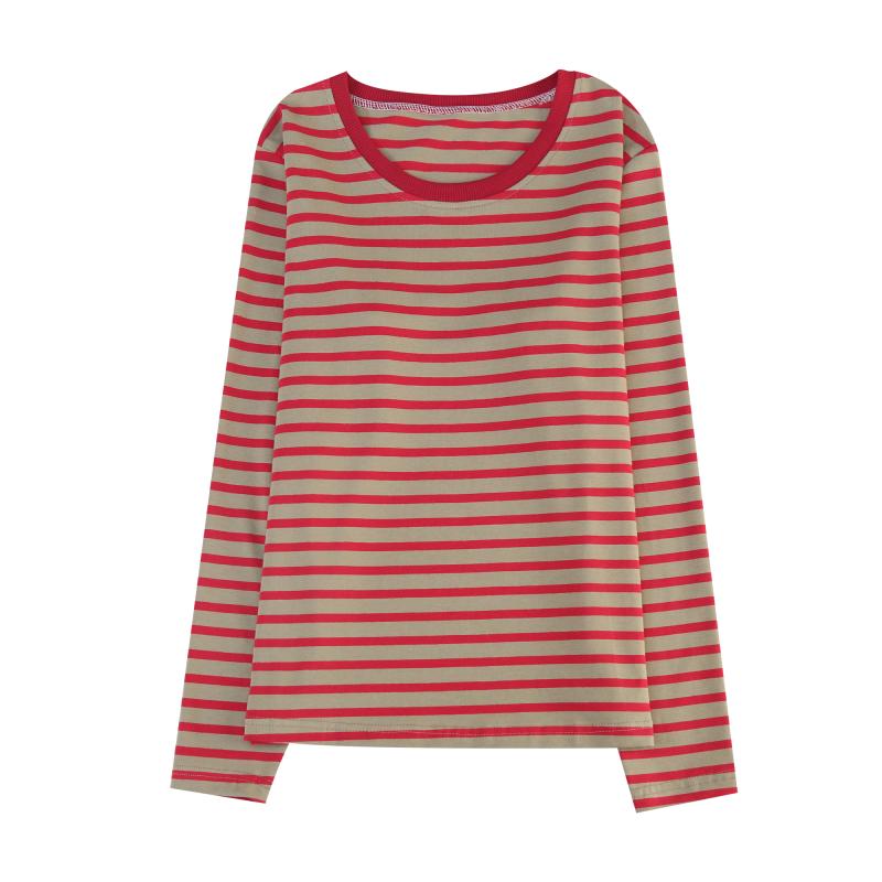 Other - Tシャツ レディース おしゃれ 快適 長袖 大きいサイズ 綿 クルーネック ゆったり 春秋 カジュアル ママ 上品 ストライプ