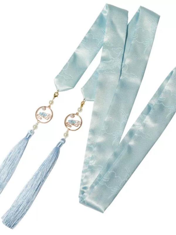 ヘアアクセサリー 男の子 中国風 タッセルピョウ帯 ヘアバンド 雲鶴模様 瑞雲柄 タッセル 長め 着物風 ..