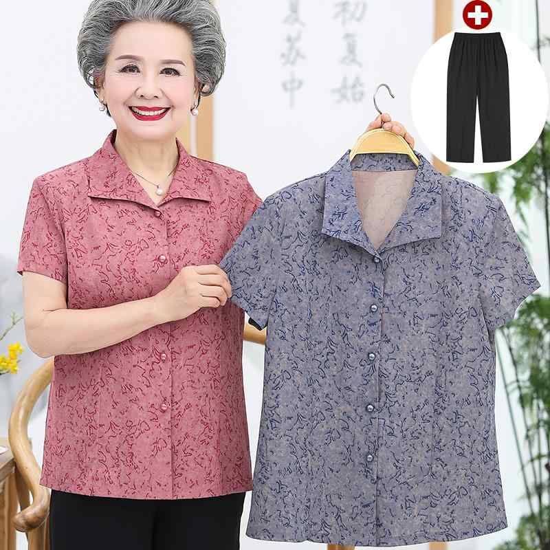 セットアップ レディース おしゃれ 快適 夏 大きいサイズ シニア 半袖 花柄 シャツ 上品 涼しい 60代 70代 ミセス 母親 シンプル