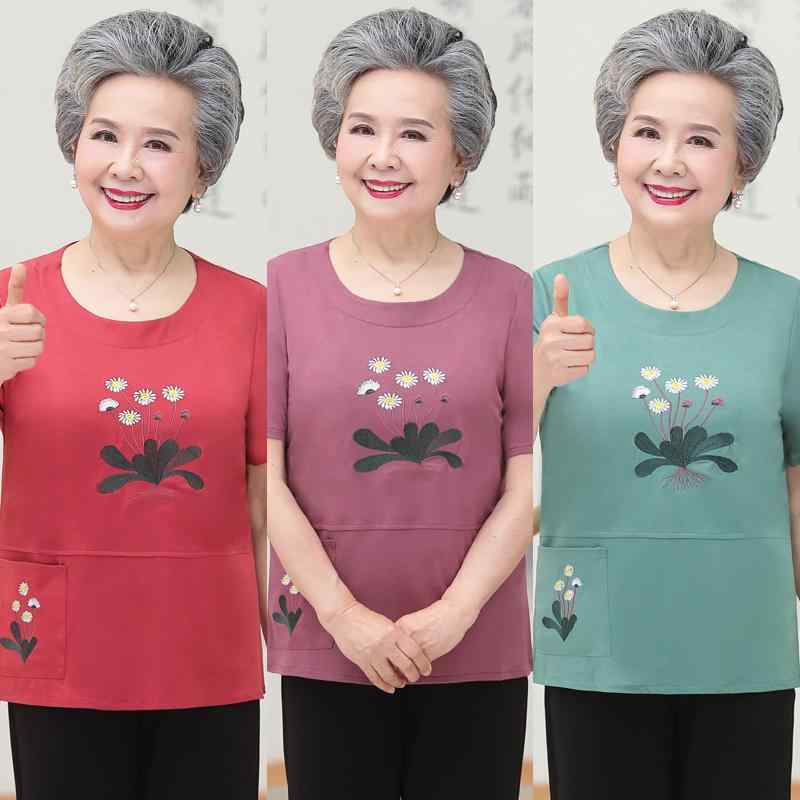 Tシャツ レディース おしゃれ 快適 半袖 花柄 プリント ラウンドネック ゆったり 大きいサイズ シニア 夏