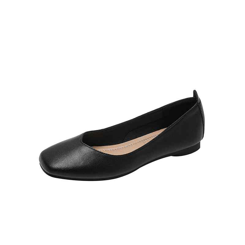 パンプス レディース おしゃれ 快適 黒 革 スクエアトゥ フラット 通勤 オフィス 立ち仕事 面接 スチュワーデス 楽ちん 柔らかい シンプル