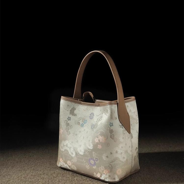 バッグ 中国風 ソンクリム柄 チャイナ風 バケツ型 春 柔らかい 単肩 斜めがけ ランチバッグ