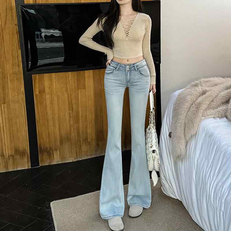 フレアパンツ レディース おしゃれ カジュアル ローライズ ライトカラー アメリカン セクシー 春 脚長 美脚 細見え シンプル