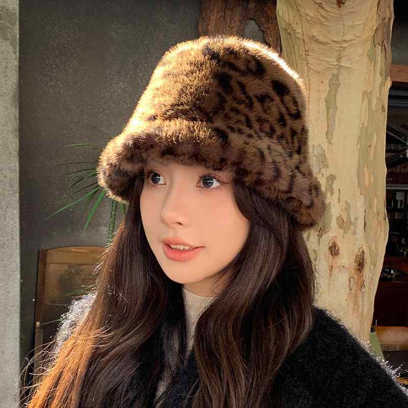 バケットハット レディース おしゃれ カジュアル フェイクファー ヒョウ柄 小顔効果 厚手 防寒 冬 防寒..
