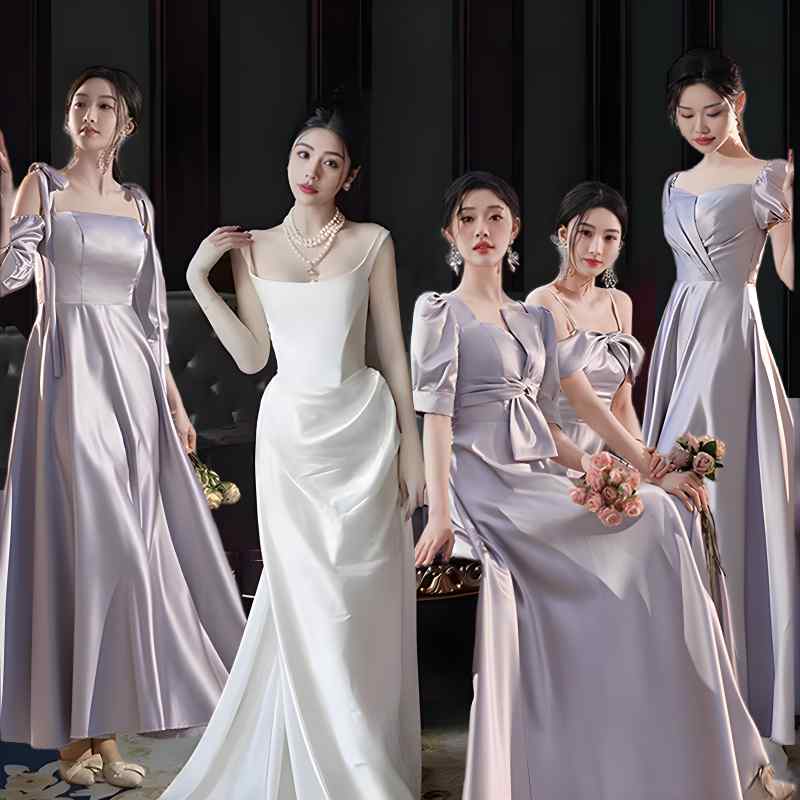 ブライズメイド ドレス レディース お揃い 長袖 サテン 春夏 パーティー 結婚式 お呼ばれ 姉妹 きれいめ 上品 フォーマル ロング丈 演..
