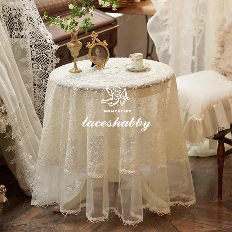 テーブルクロス レース レトロ 刺繍 花柄 インテリア エレガント 薄手 アイボリー シンプル ナチュラル 韓国 カバー ダイニング パーティー 結婚式