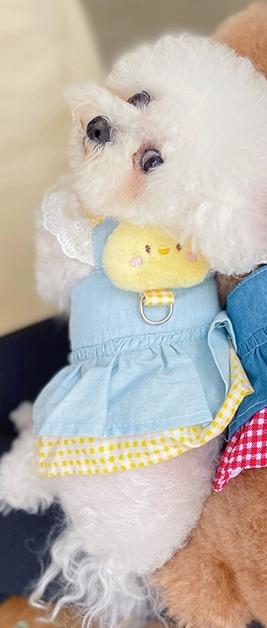 犬 服 女の子 かわいい ペット プリンセス スカート 夏 柔らかい デニム 青 黄色 アヒル 袖なし ノース..