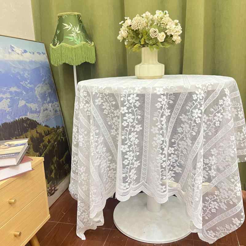 テーブルクロス レース 白 生地 アメリカン カントリー調 リビング モダン シンプル ナチュラル インテリア カバー 花柄 薄手 エレガント パーティー 正方形