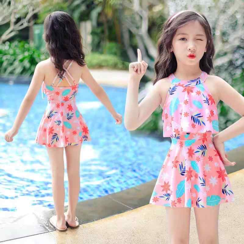 水着 かわいい キッズ ジュニア 女の子 ワンピース セパレート スカート インナーパンツ 速乾 ハイネック バッククロス フレア スイムウェア リゾート 海水浴 ビーチ プール 温泉 旅行 カジュアル ガーリー ピンク 紺 星 ボタニカル