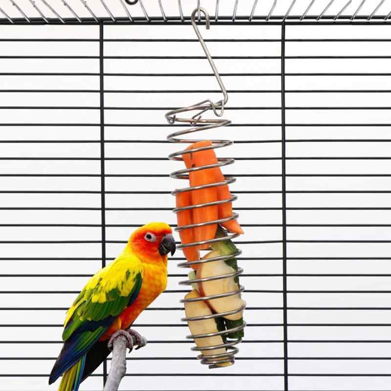 鳥 餌台 ステンレスチール 螺旋 フードフィーダー 果物 野菜 吊り下げ バスケット インコ オウム ケージ 庭 ベランダ 軒下 野鳥観察 簡単取付