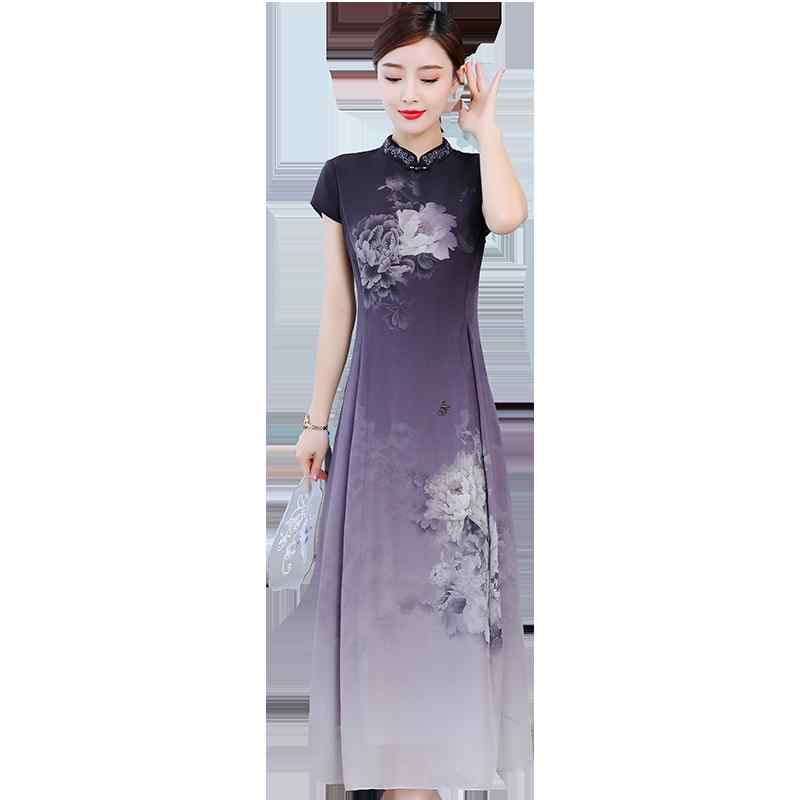 ワンピース レディース おしゃれ エレガント 大人 夏 中国風 チャイナ風 マキシ丈 花柄 上品 ミセス きれいめ