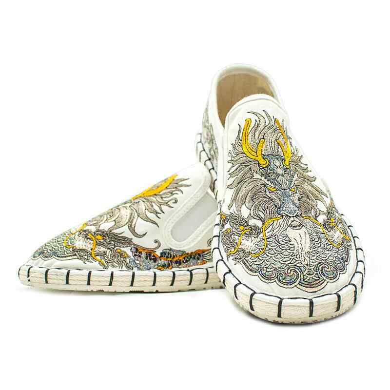 スリッポン 刺繍 メンズ おしゃれ 布 厚底 ソフト底 チャイナ風 レディース 狼 ドラゴン カジュアル 歩きやすい