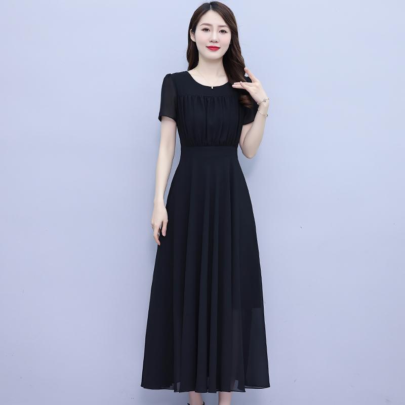 ワンピース レディース おしゃれ エレガント 大人 黒 シフォン 夏 ロング 上品 体型カバー ママ ミセス