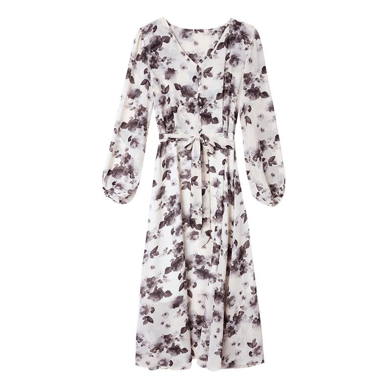 ワンピース レディース おしゃれ エレガント 大人 花柄 長袖 春秋 ミディ丈 きれいめ 大人 40代 50代 上品 ゆったり シフォン風