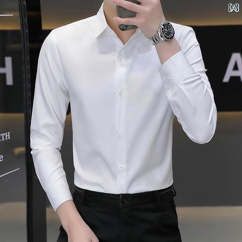 Other - シャツ メンズ おしゃれ 大人 長袖 ビジネス オフィス ワイシャツ スリム スーツ フォーマル 仕事 通勤 無地 春夏 しわになりにくい