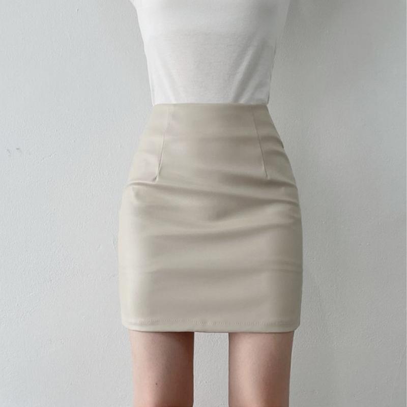 スカート レディース おしゃれ カジュアル 黒 PU 秋冬 韓国 ハイウエスト タイト ミニ エレガント セクシー ストレッチ 包み込み シンプル 無地