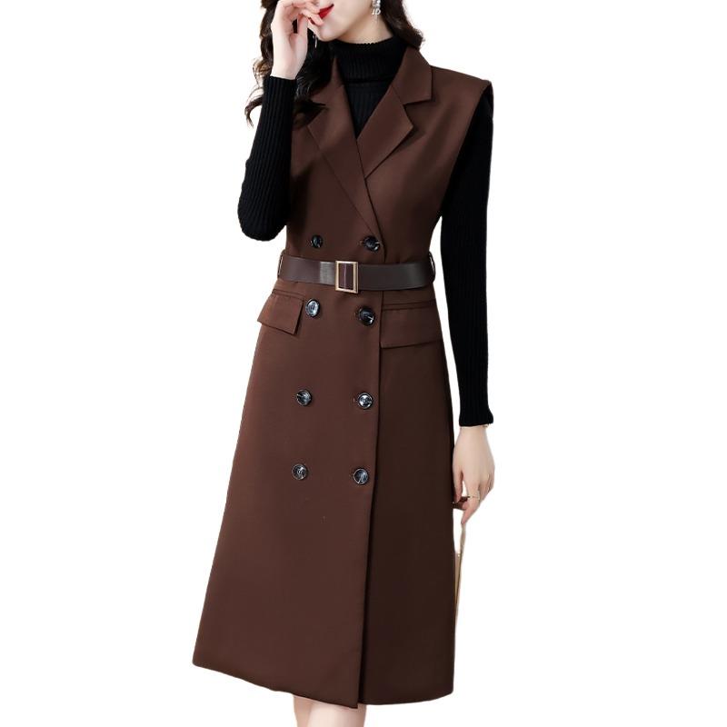 ワンピース レディース おしゃれ 秋冬 通勤 スーツベスト ノースリーブ ベルト スリム 大人 上品